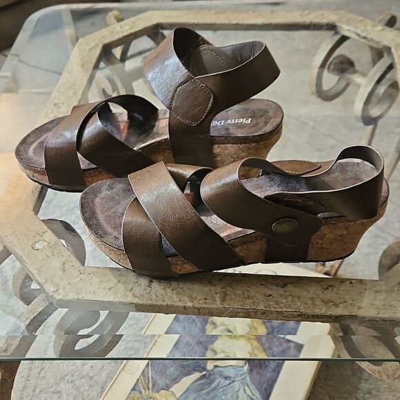 Pierre Dumas Brown Chantal 4 Wedge Open Toe Sandals Size 9 - Picture 5 of 8